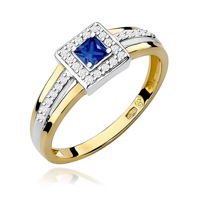Inel Aur 9K cu Safir 0.20 ct si Diamante Naturale 0.14 ct — Aur galben