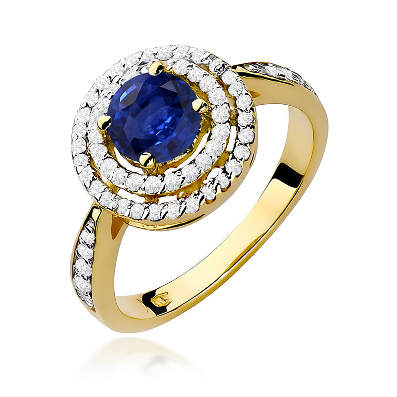 Inel Aur 9K cu Safir 1.00 ct si Diamante Naturale 0.37 ct — Aur galben