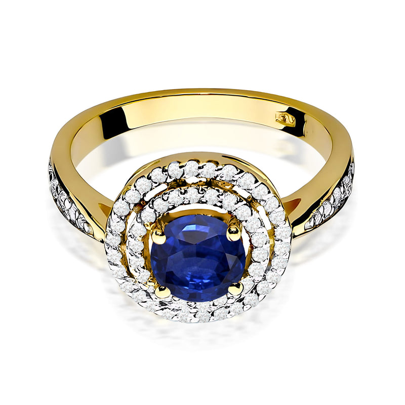 Inel Aur 9K cu Safir 1.00 ct si Diamante Naturale 0.37 ct, imaginea 2 din 8