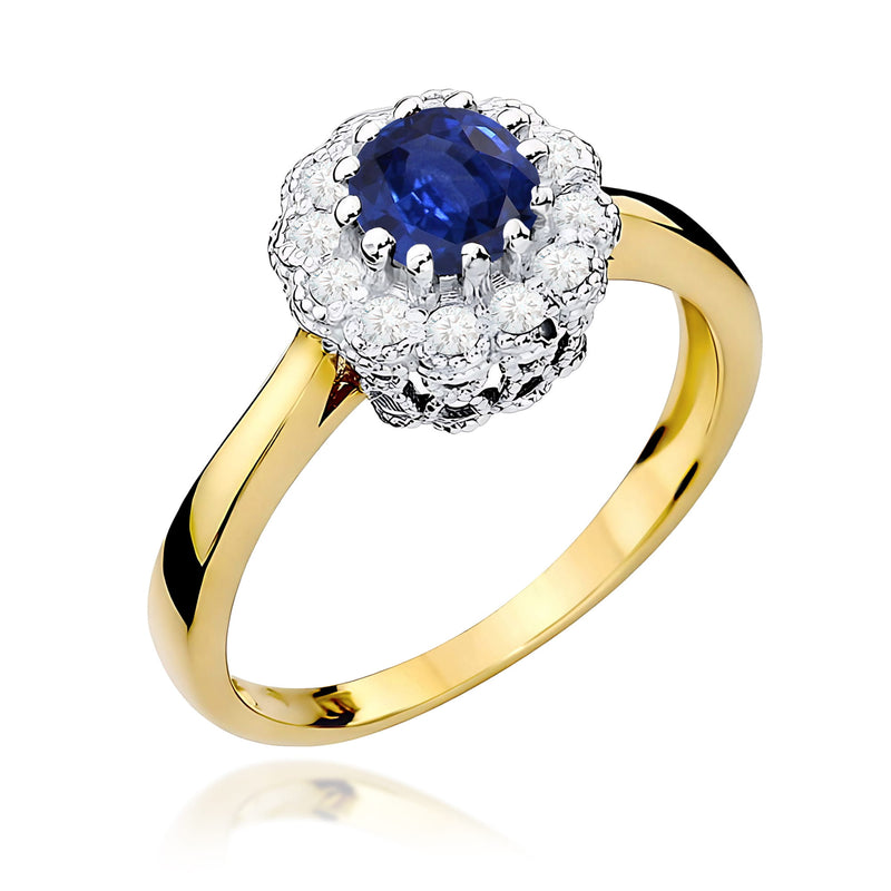 Inel Aur 9K cu Safir 0.50 ct si Diamante Naturale 0.17 ct — Aur galben