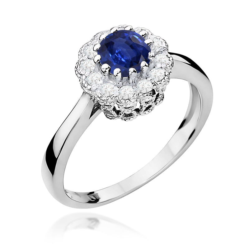 Inel Aur 9K cu Safir 0.50 ct si Diamante Naturale 0.17 ct, imaginea 5 din 8