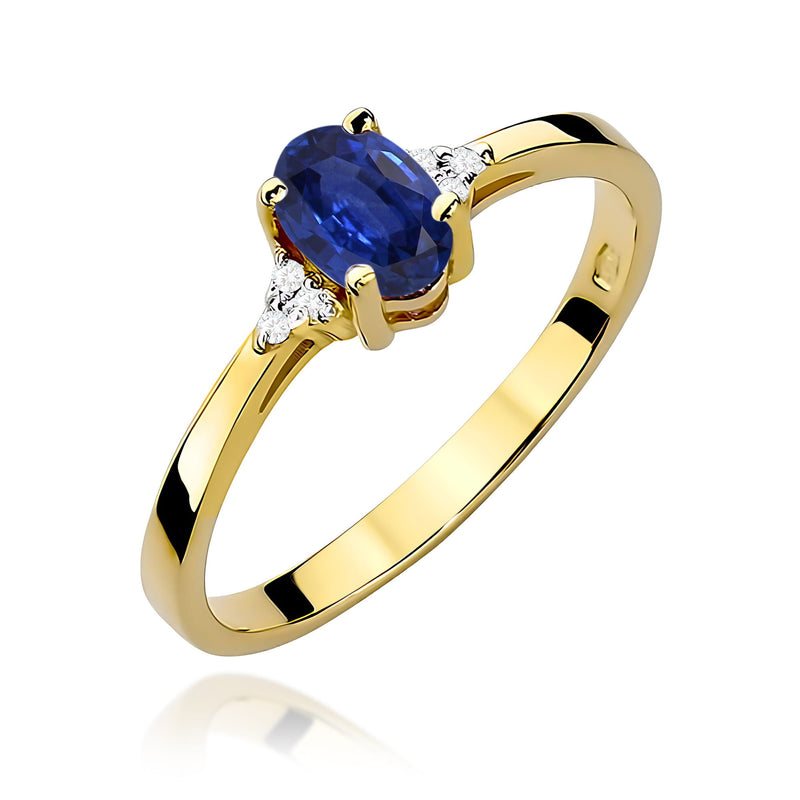Inel Aur 9K cu Safir 0.70 ct si Diamante Naturale 0.05 ct — Aur galben