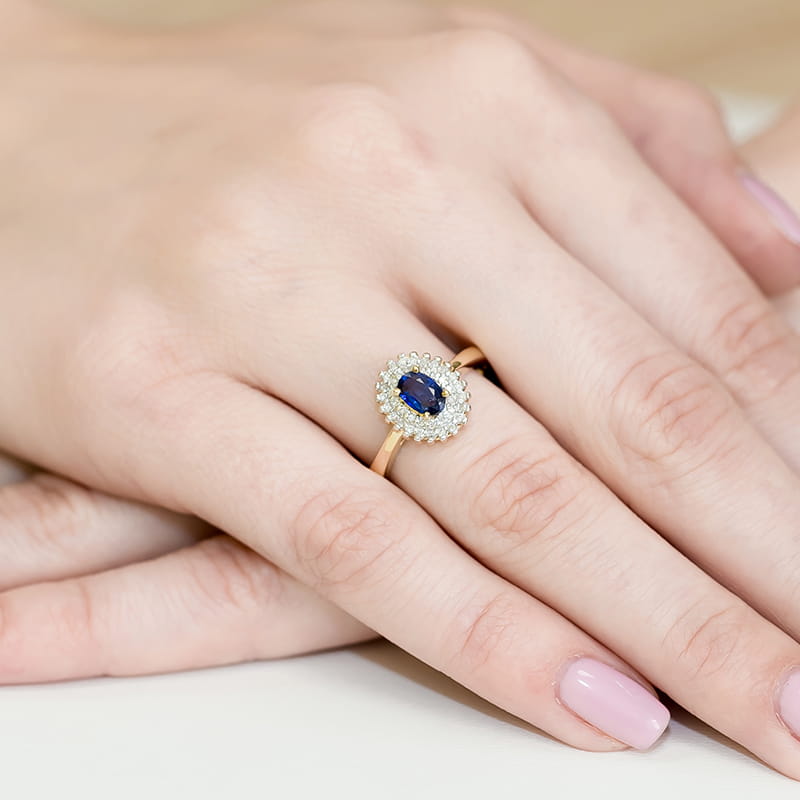 Inel Aur 9K cu Safir 0.70 ct si Diamante Naturale 0.20 ct, imaginea 4 din 10