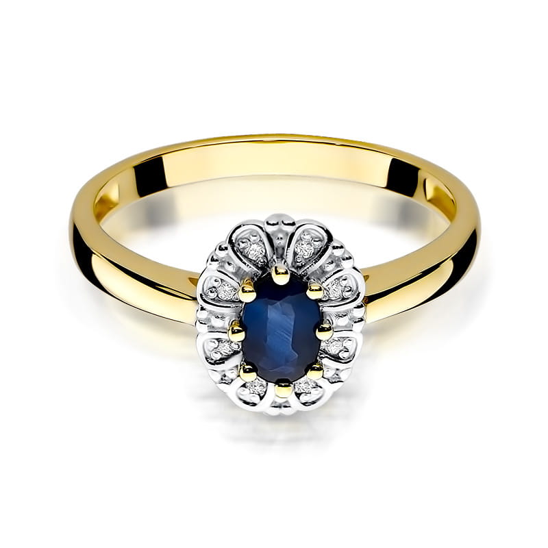Inel Aur 9K cu Safir 0.70 ct si Diamante Naturale 0.07 ct, imaginea 2 din 7