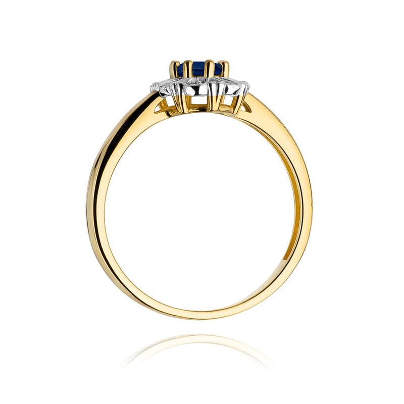 Inel Aur 9K cu Safir 0.70 ct si Diamante Naturale 0.07 ct, imaginea 3 din 7