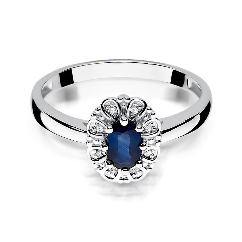 Inel Aur 9K cu Safir 0.70 ct si Diamante Naturale 0.07 ct, imaginea 6 din 7