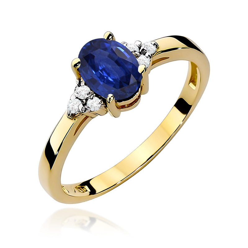 Inel Aur 9K cu Safir 0.90 ct si Diamante Naturale 0.05 ct — Aur galben