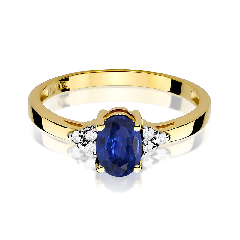 Inel Aur 9K cu Safir 0.90 ct si Diamante Naturale 0.05 ct, imaginea 2 din 8