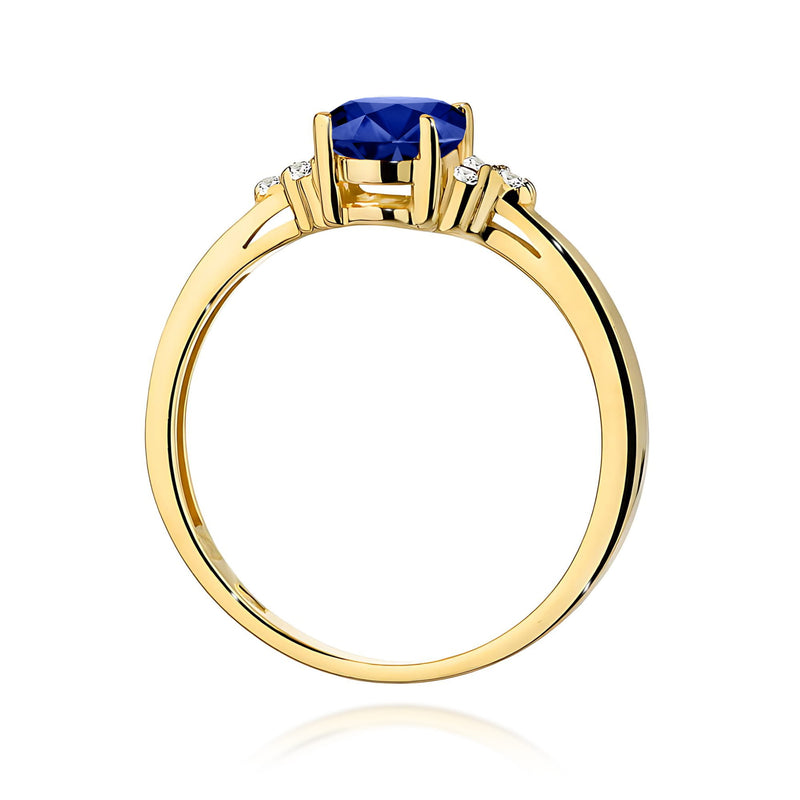 Inel Aur 9K cu Safir 0.90 ct si Diamante Naturale 0.05 ct, imaginea 3 din 8