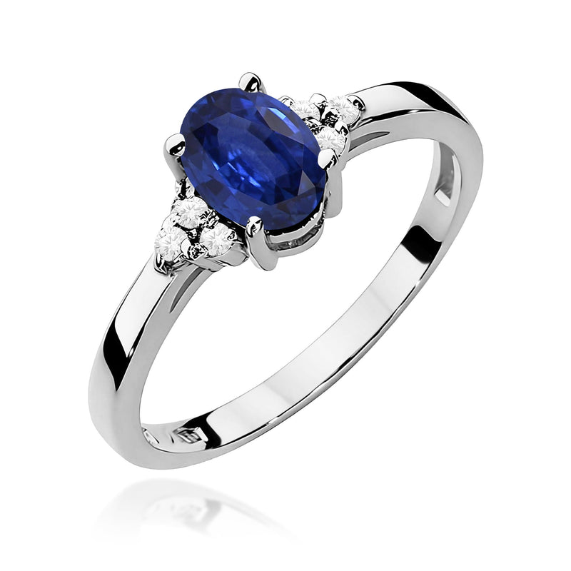 Inel Aur 9K cu Safir 0.90 ct si Diamante Naturale 0.05 ct, imaginea 5 din 8