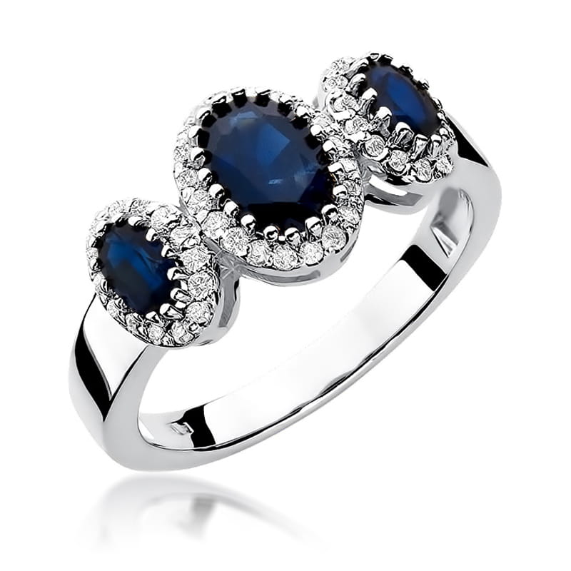 Inel Aur 9K cu Safir 0.90 ct si Diamante Naturale 0.24 ct, imaginea 5 din 8