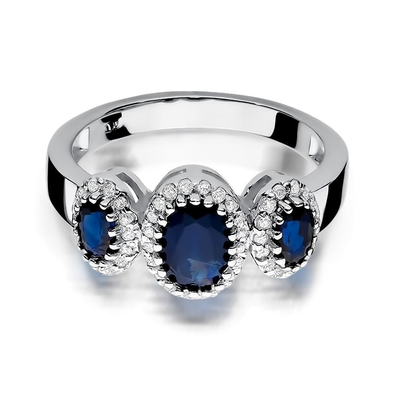Inel Aur 9K cu Safir 0.90 ct si Diamante Naturale 0.24 ct, imaginea 6 din 8