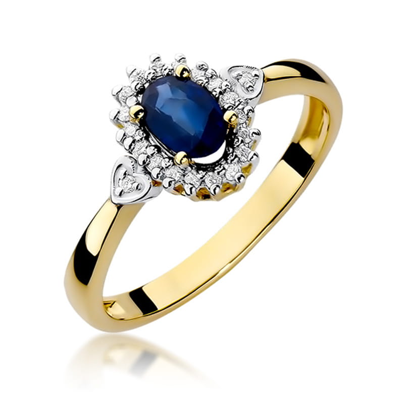 Inel Aur 9K cu Safir 0.70 ct si Diamante Naturale 0.10 ct — Aur galben