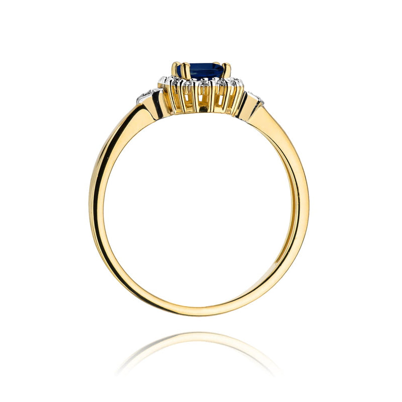 Inel Aur 9K cu Safir 0.70 ct si Diamante Naturale 0.10 ct, imaginea 3 din 7