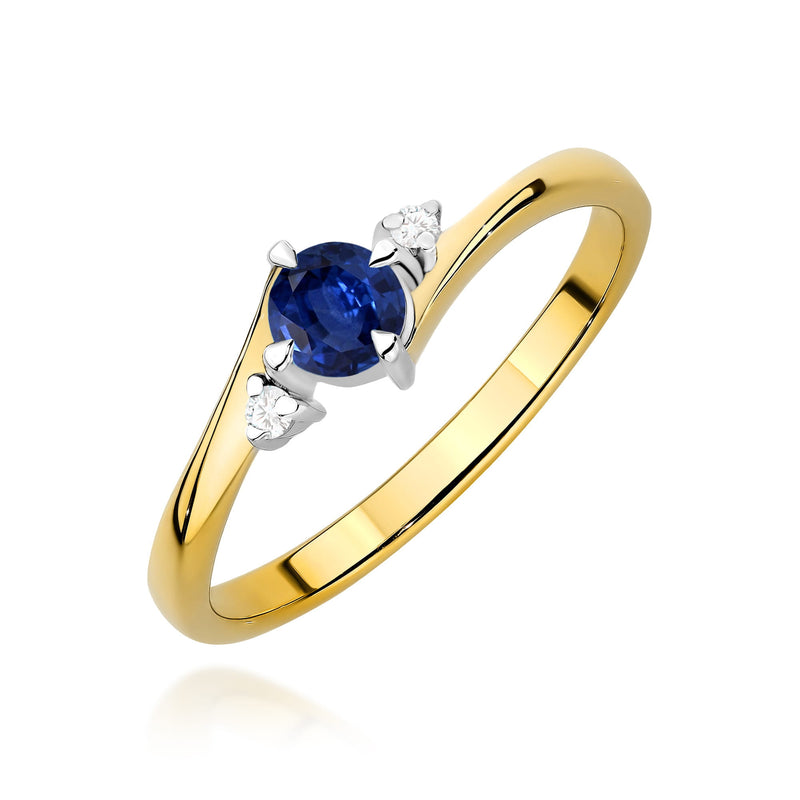 Inel Aur 9K cu Safir 0.30 ct si Diamante Naturale 0.03 ct — Aur galben