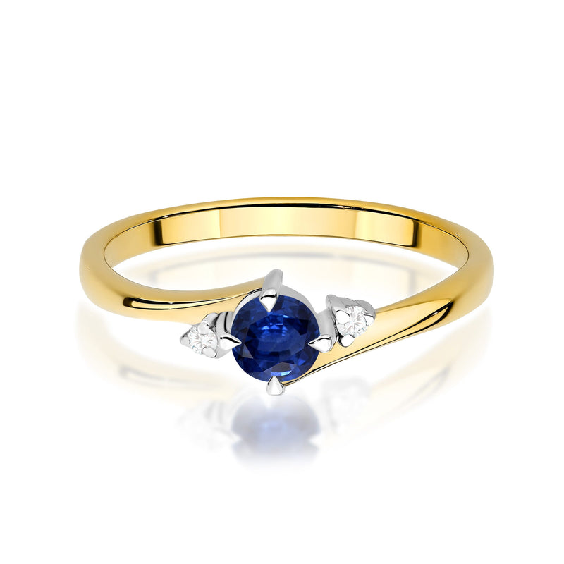 Inel Aur 9K cu Safir 0.30 ct si Diamante Naturale 0.03 ct, imaginea 2 din 8