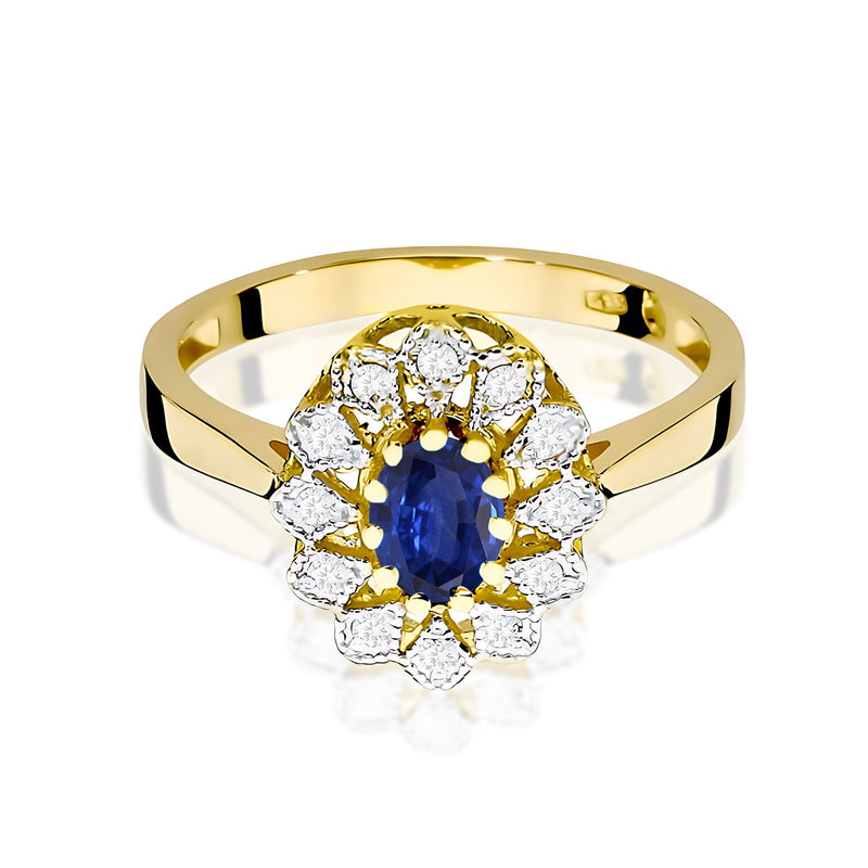 Inel Aur 9K cu Safir 0.70 ct si Diamante Naturale 0.10 ct, imaginea 2 din 8