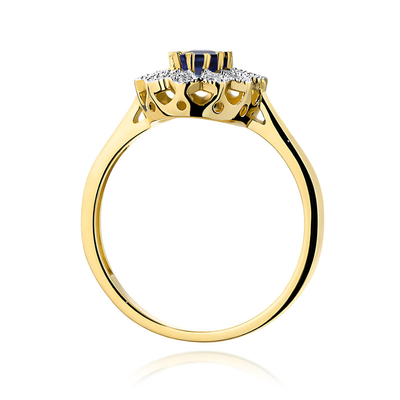 Inel Aur 9K cu Safir 0.70 ct si Diamante Naturale 0.10 ct, imaginea 3 din 8