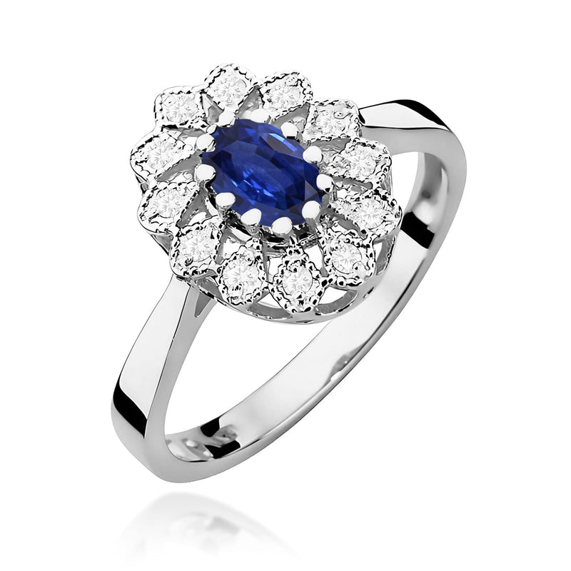 Inel Aur 9K cu Safir 0.70 ct si Diamante Naturale 0.10 ct, imaginea 5 din 8