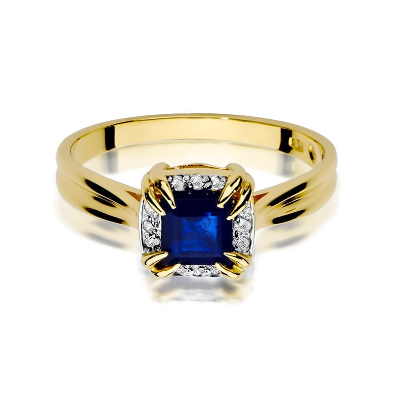 Inel Aur 9K cu Safir 0.70 ct si Diamante Naturale 0.06 ct, imaginea 2 din 8