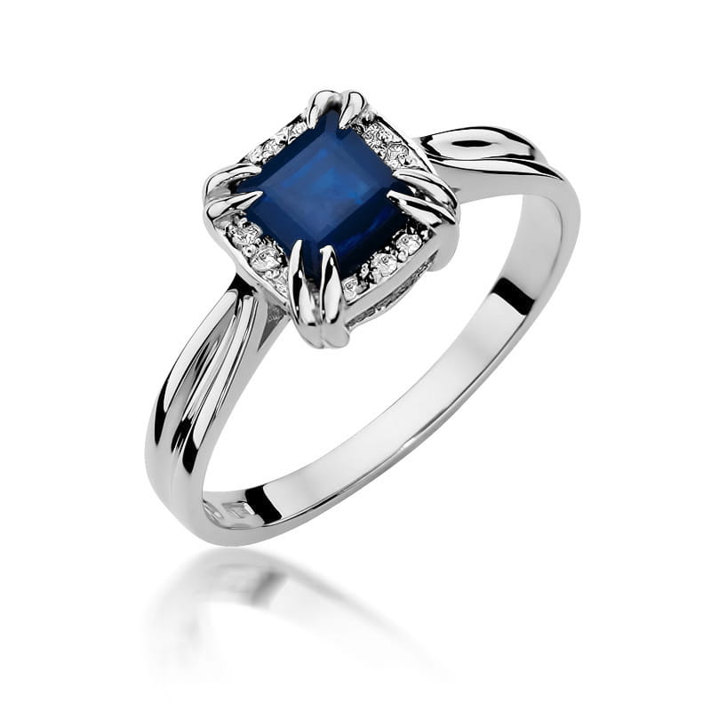 Inel Aur 9K cu Safir 0.70 ct si Diamante Naturale 0.06 ct, imaginea 5 din 8