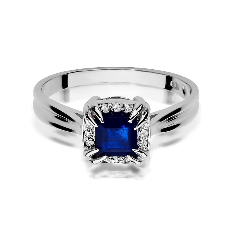 Inel Aur 9K cu Safir 0.70 ct si Diamante Naturale 0.06 ct, imaginea 6 din 8