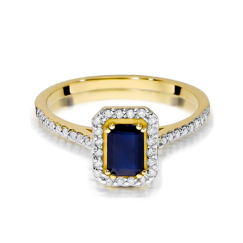 Inel Aur 9K cu Safir 0.60 ct si Diamante Naturale 0.19 ct, imaginea 2 din 10
