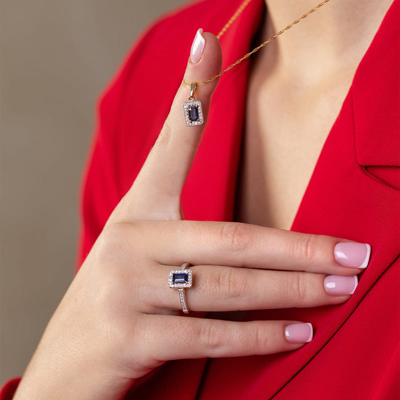 Inel Aur 9K cu Safir 0.60 ct si Diamante Naturale 0.19 ct, imaginea 6 din 10