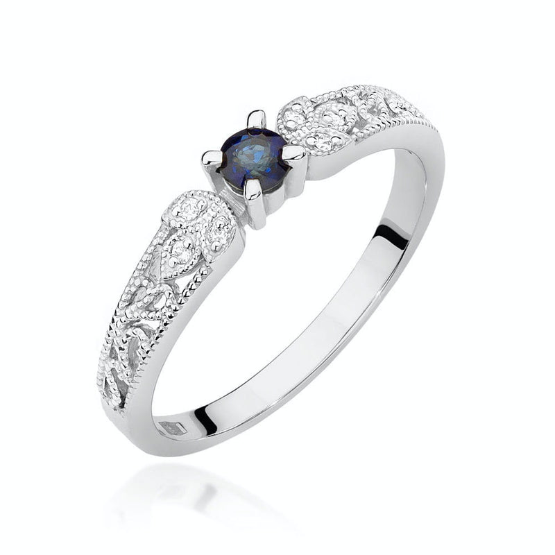 Inel Aur 9K cu Safir 0.15 ct si Diamante Naturale 0.03 ct, imaginea 5 din 7