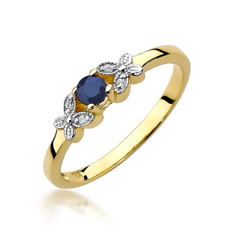 Inel Aur 9K cu Safir 0.15 ct si Diamante Naturale 0.02 ct — Aur galben