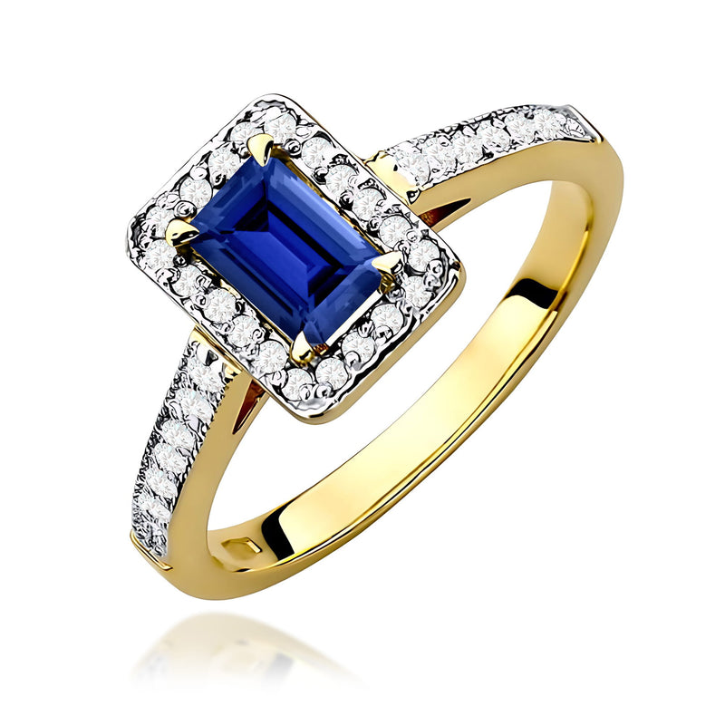 Inel Aur 9K cu Safir 0.60 ct si Diamante Naturale 0.22 ct — Aur galben
