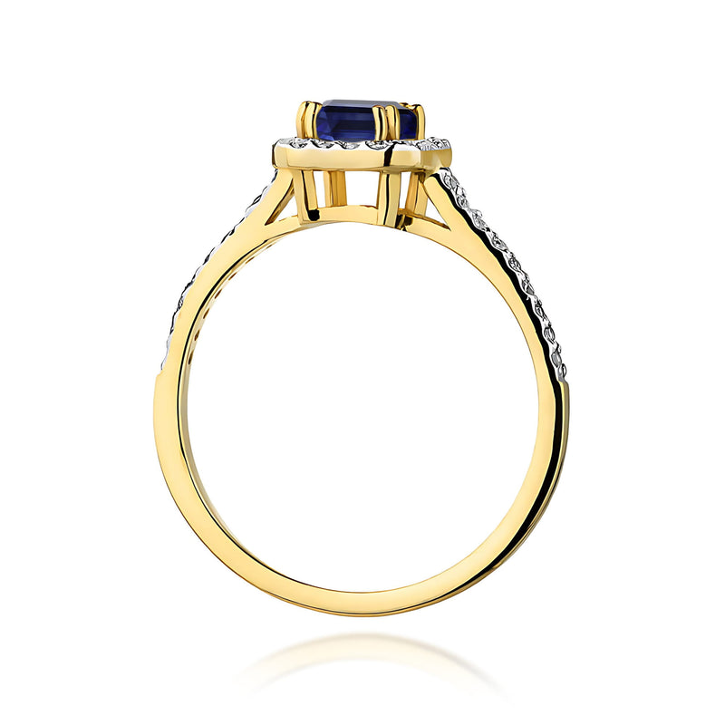 Inel Aur 9K cu Safir 0.60 ct si Diamante Naturale 0.22 ct, imaginea 3 din 8