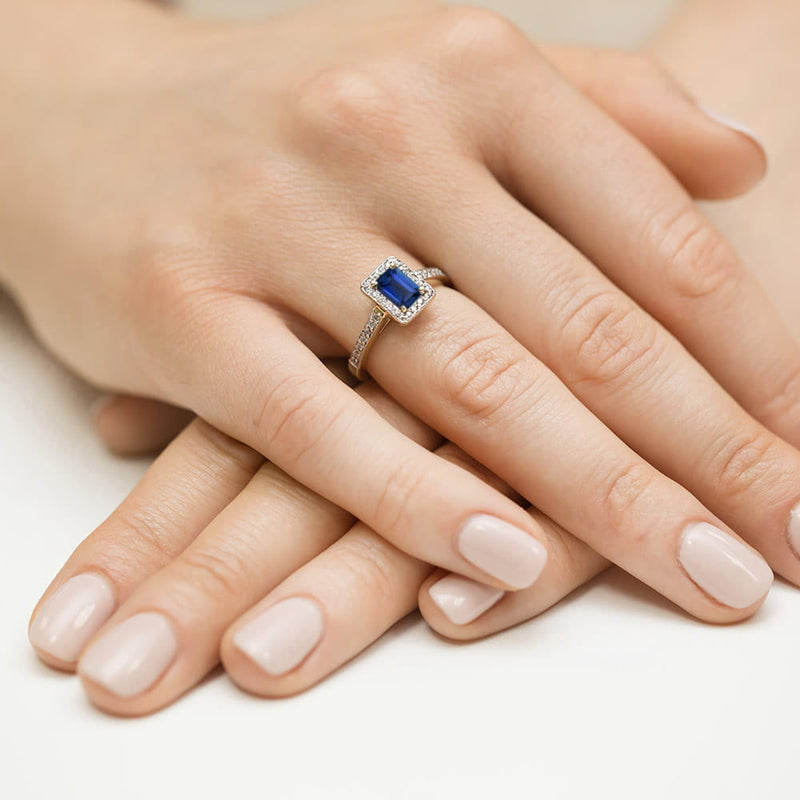 Inel Aur 9K cu Safir 0.60 ct si Diamante Naturale 0.22 ct, imaginea 4 din 8