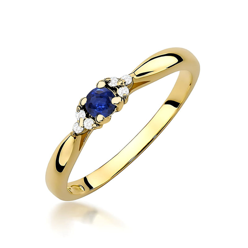 Inel Aur 9K cu Safir 0.15 ct si Diamante Naturale 0.03 ct — Aur galben