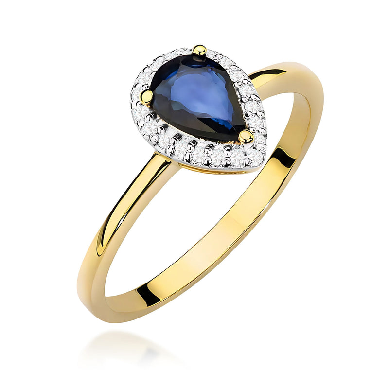 Inel Aur 9K cu Safir 0.60 ct si Diamante Naturale 0.10 ct — Aur galben