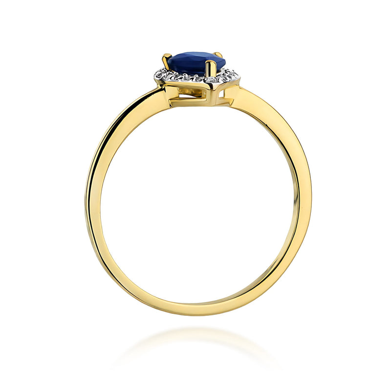 Inel Aur 9K cu Safir 0.60 ct si Diamante Naturale 0.10 ct, imaginea 3 din 8