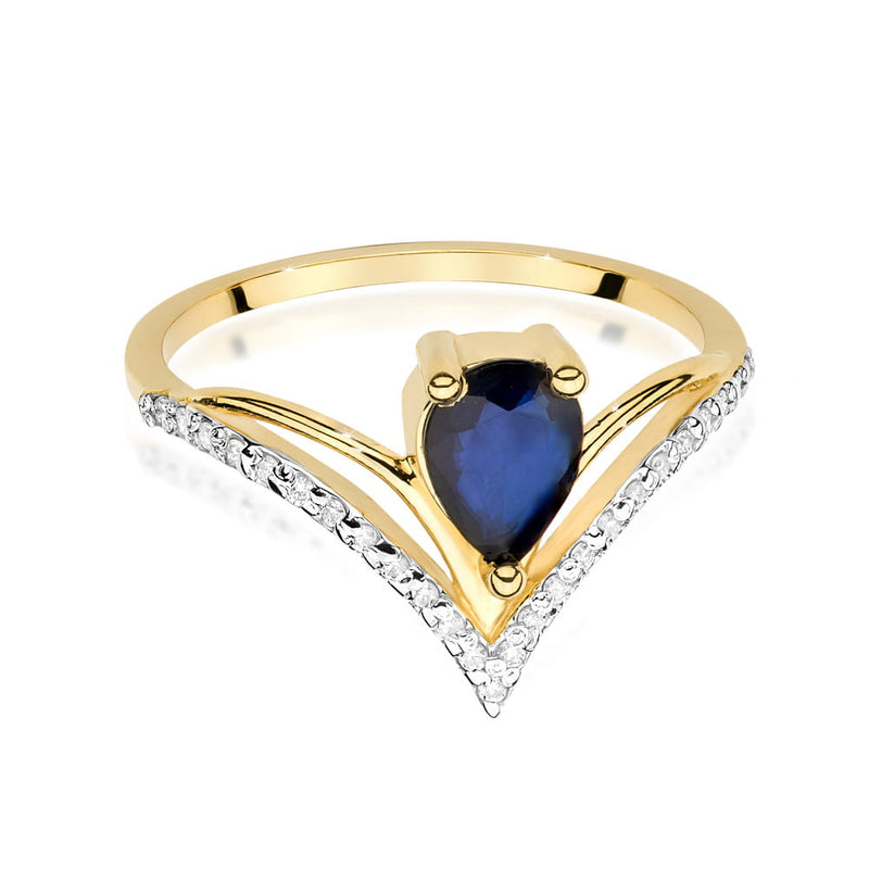 Inel Aur 9K cu Safir 0.60 ct si Diamante Naturale 0.13 ct, imaginea 2 din 6