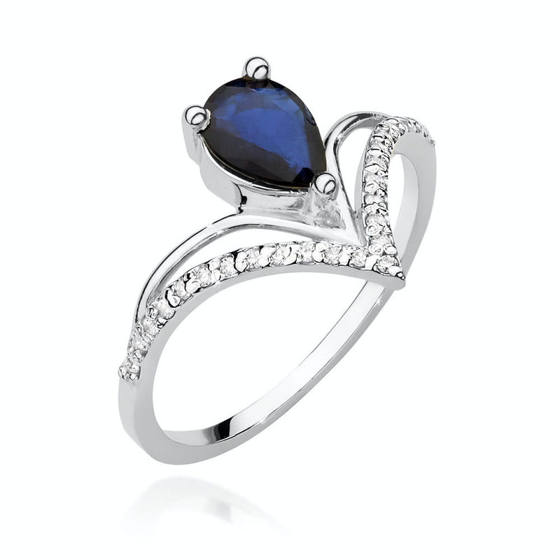Inel Aur 9K cu Safir 0.60 ct si Diamante Naturale 0.13 ct, imaginea 4 din 6