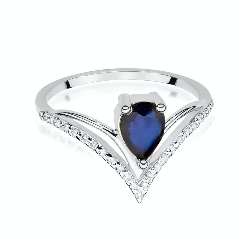 Inel Aur 9K cu Safir 0.60 ct si Diamante Naturale 0.13 ct, imaginea 5 din 6