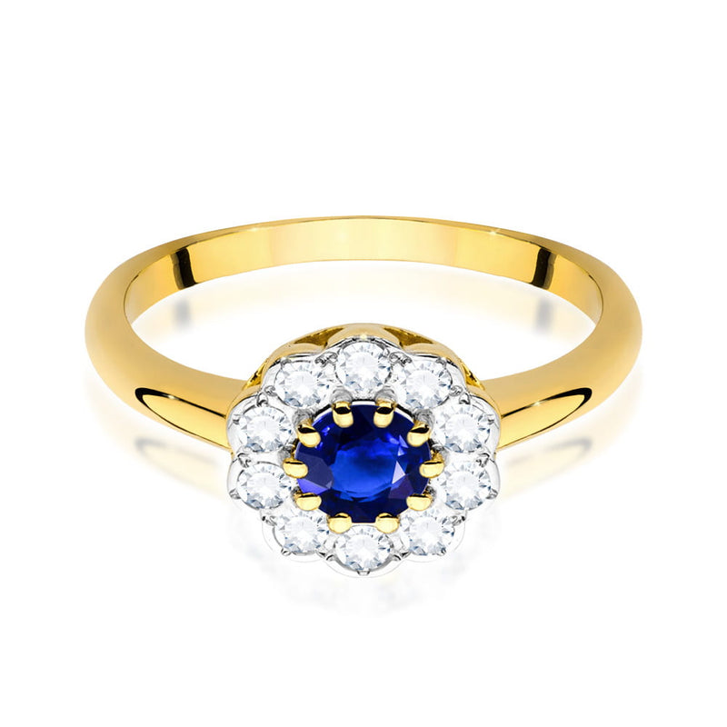 Inel Aur 9K cu Safir 0.50 ct si Diamante Naturale 0.30 ct, imaginea 2 din 6