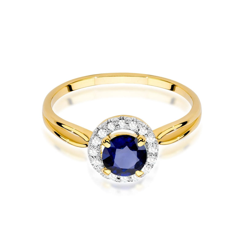 Inel Aur 9K cu Safir 1.00 ct si Diamante Naturale 0.08 ct, imaginea 2 din 8