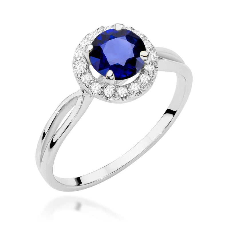 Inel Aur 9K cu Safir 1.00 ct si Diamante Naturale 0.08 ct, imaginea 5 din 8