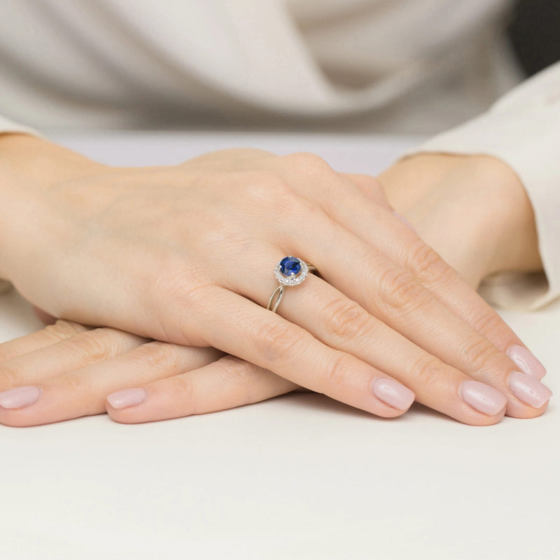 Inel Aur 9K cu Safir 1.00 ct si Diamante Naturale 0.08 ct, imaginea 8 din 8