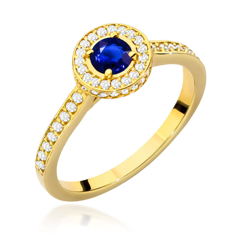Inel Aur 9K cu Safir 0.30 ct si Diamante Naturale 0.34 ct — Aur galben