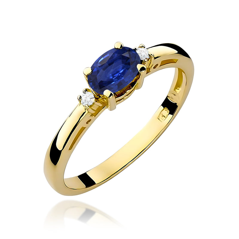Inel Aur 9K cu Safir 0.70 ct si Diamante Naturale 0.03 ct — Aur galben