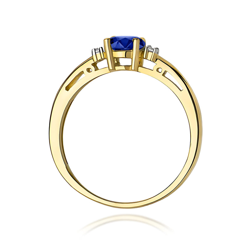 Inel Aur 9K cu Safir 0.70 ct si Diamante Naturale 0.03 ct, imaginea 3 din 8
