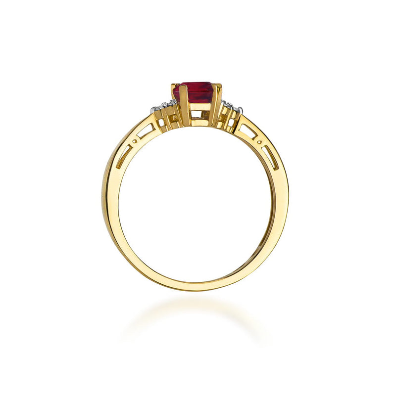 Inel Aur 9K cu Rubin 0.80 ct si Diamante Naturale 0.03 ct, imaginea 3 din 8