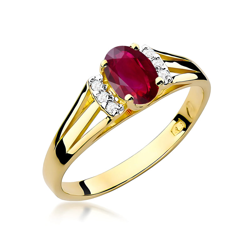 Inel Aur 9K cu Rubin 0.60 ct si Diamante Naturale 0.05 ct — Aur galben