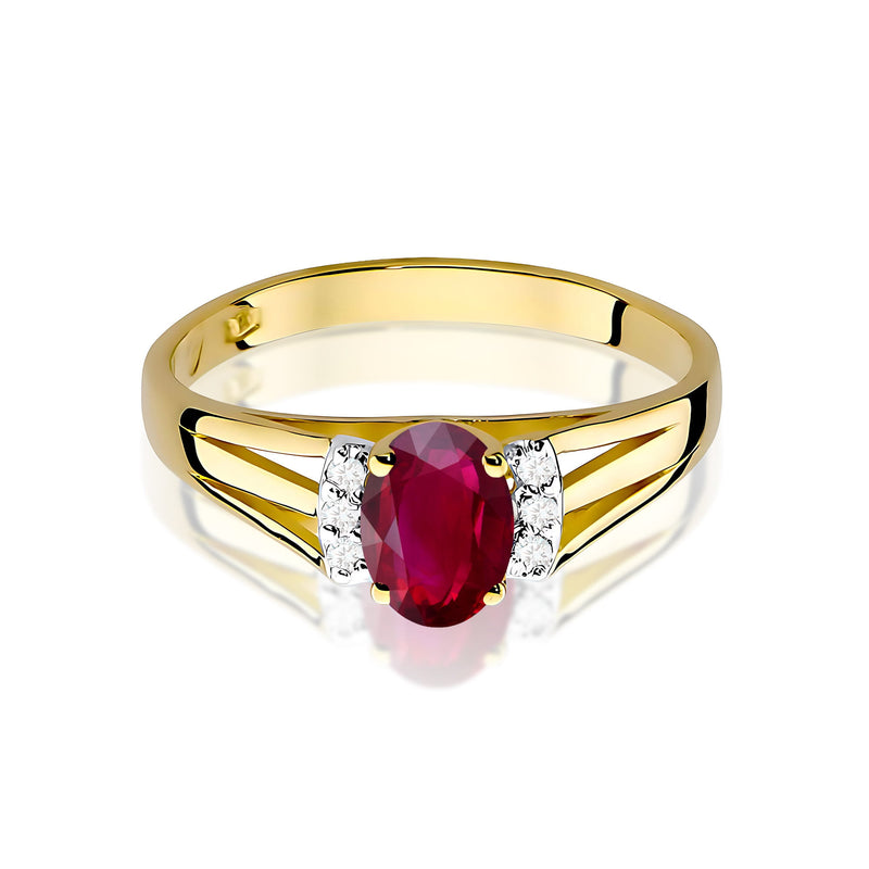 Inel Aur 9K cu Rubin 0.60 ct si Diamante Naturale 0.05 ct, imaginea 2 din 8