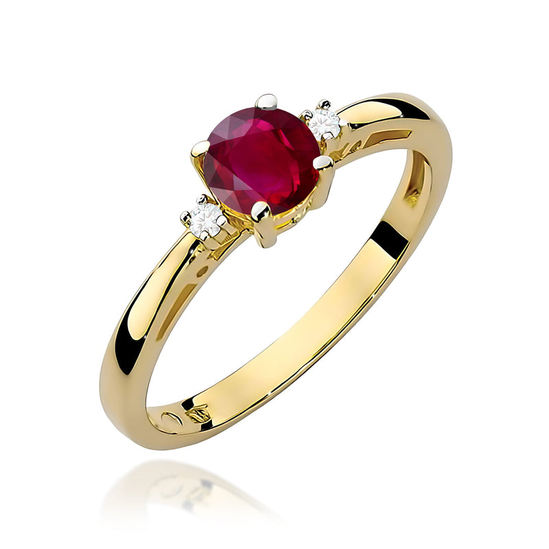 Inel Aur 9K cu Rubin 0.60 ct si Diamante Naturale 0.03 ct — Aur galben